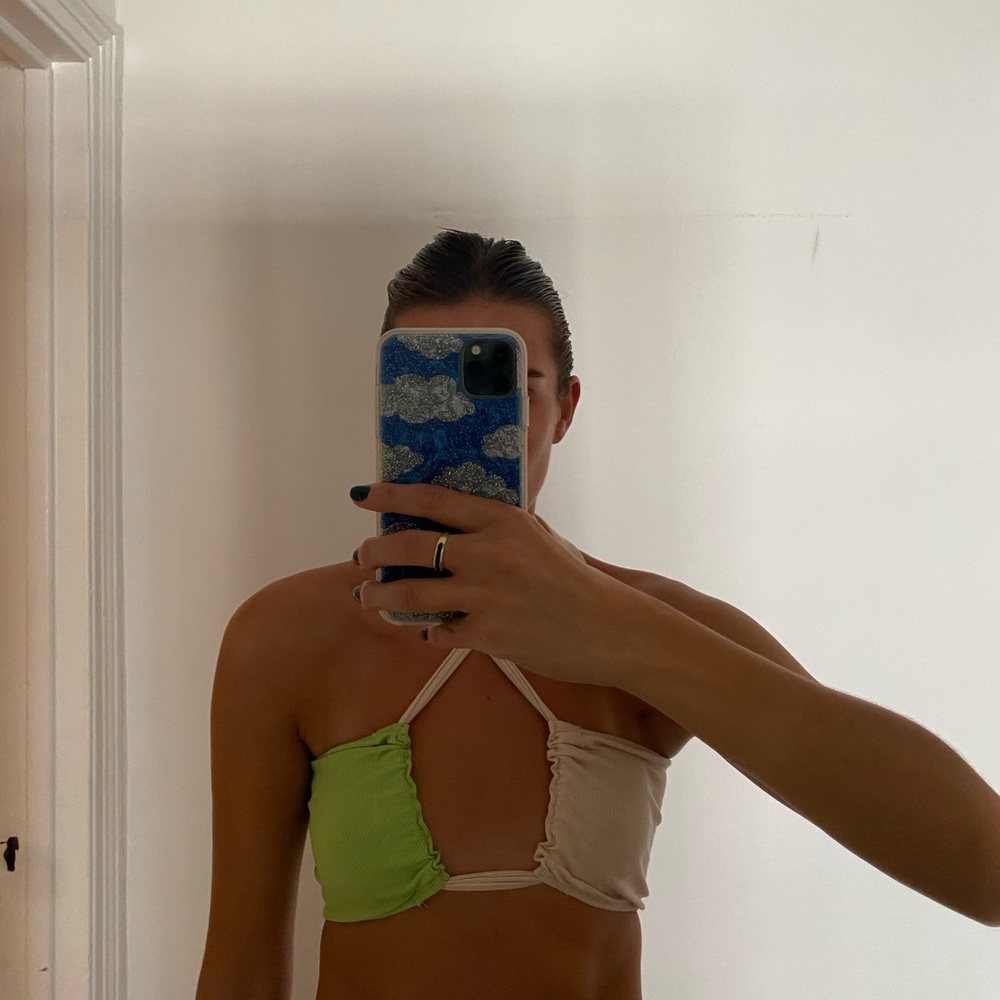 Tan/green crop top